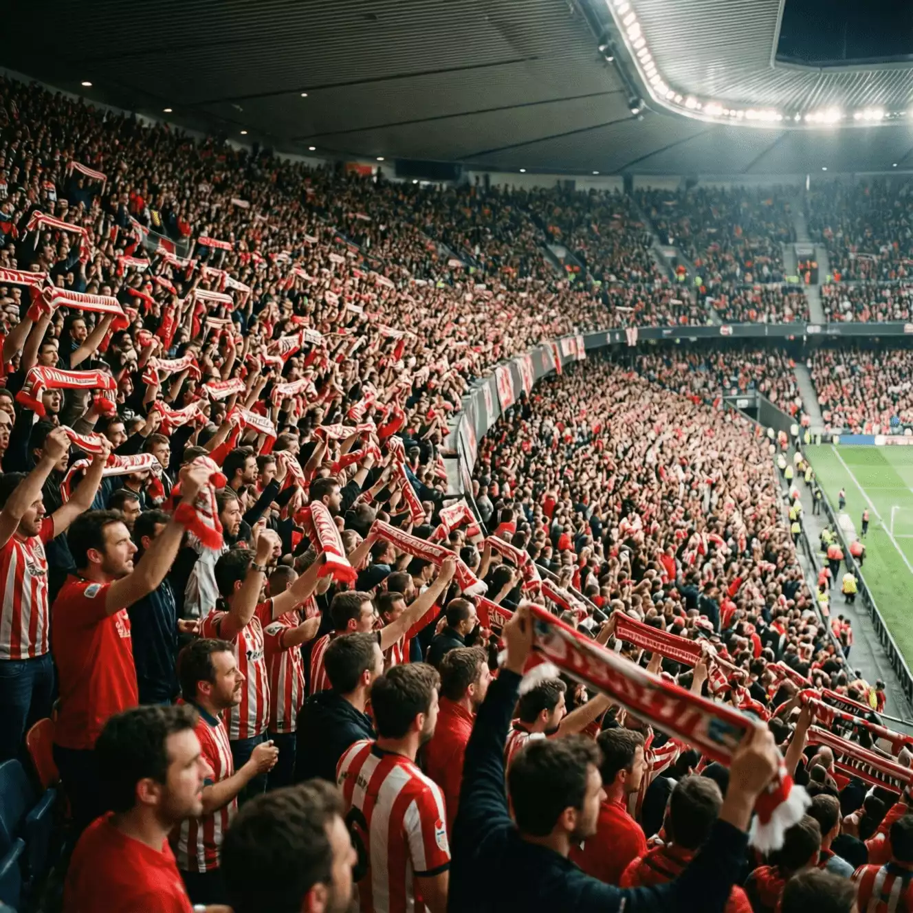 Aficionados del Athletic Club animando en las gradas de San Mam&eacute;s