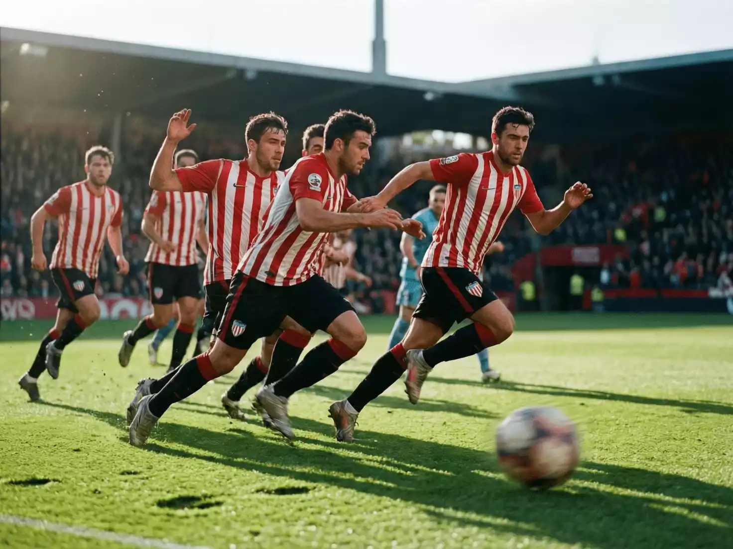 Jugadores del Athletic Club en transici&oacute;n ofensiva r&aacute;pida durante un partido