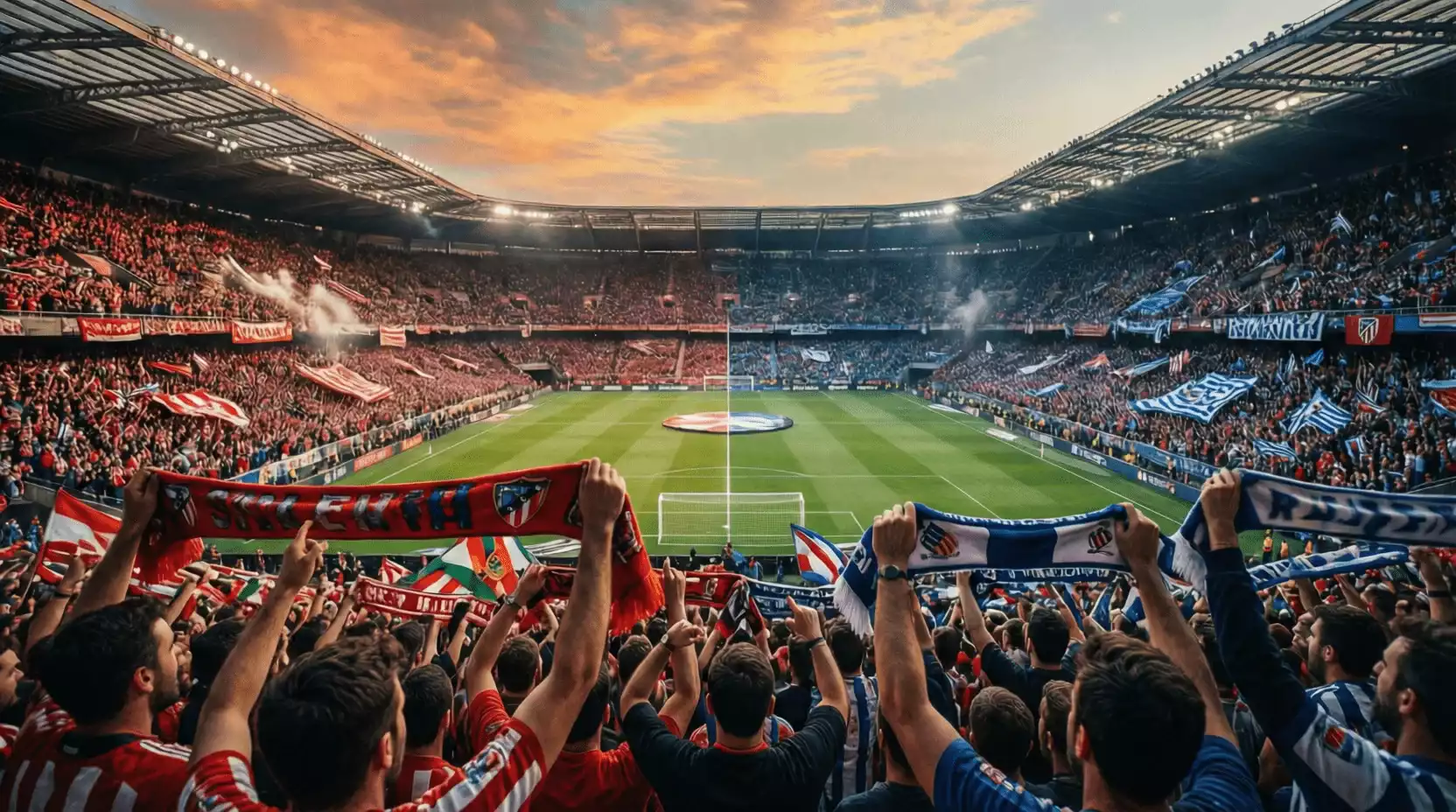Ambiente de rivalidad entre aficiones en un derbi vasco de fútbol