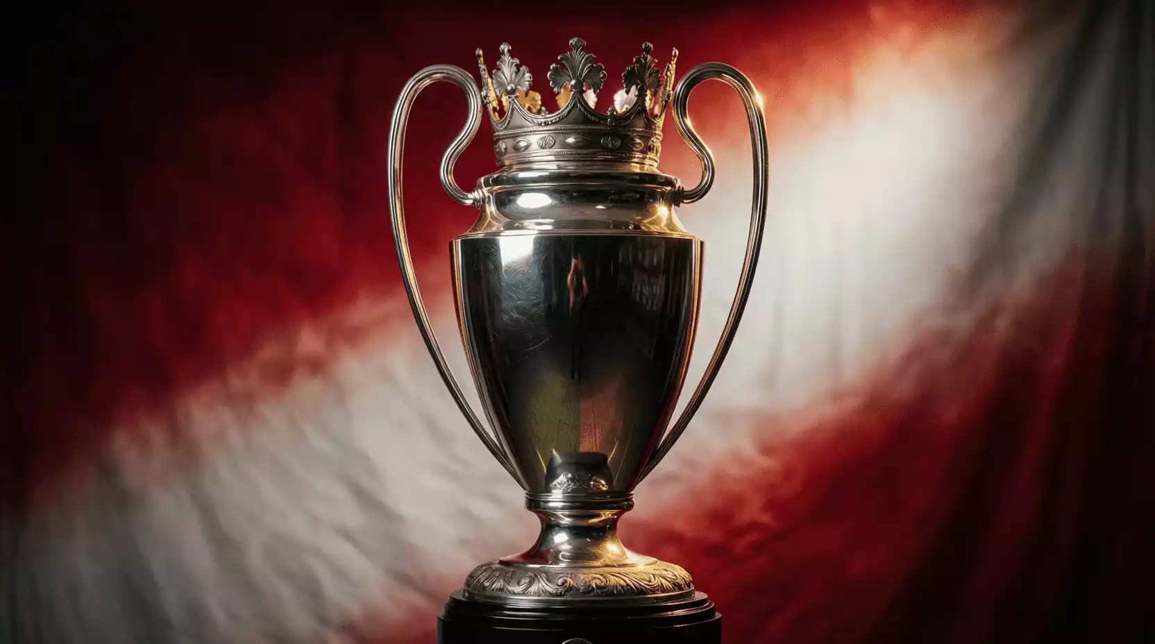 Trofeo de la Copa del Rey sobre un fondo con los colores del Athletic Club
