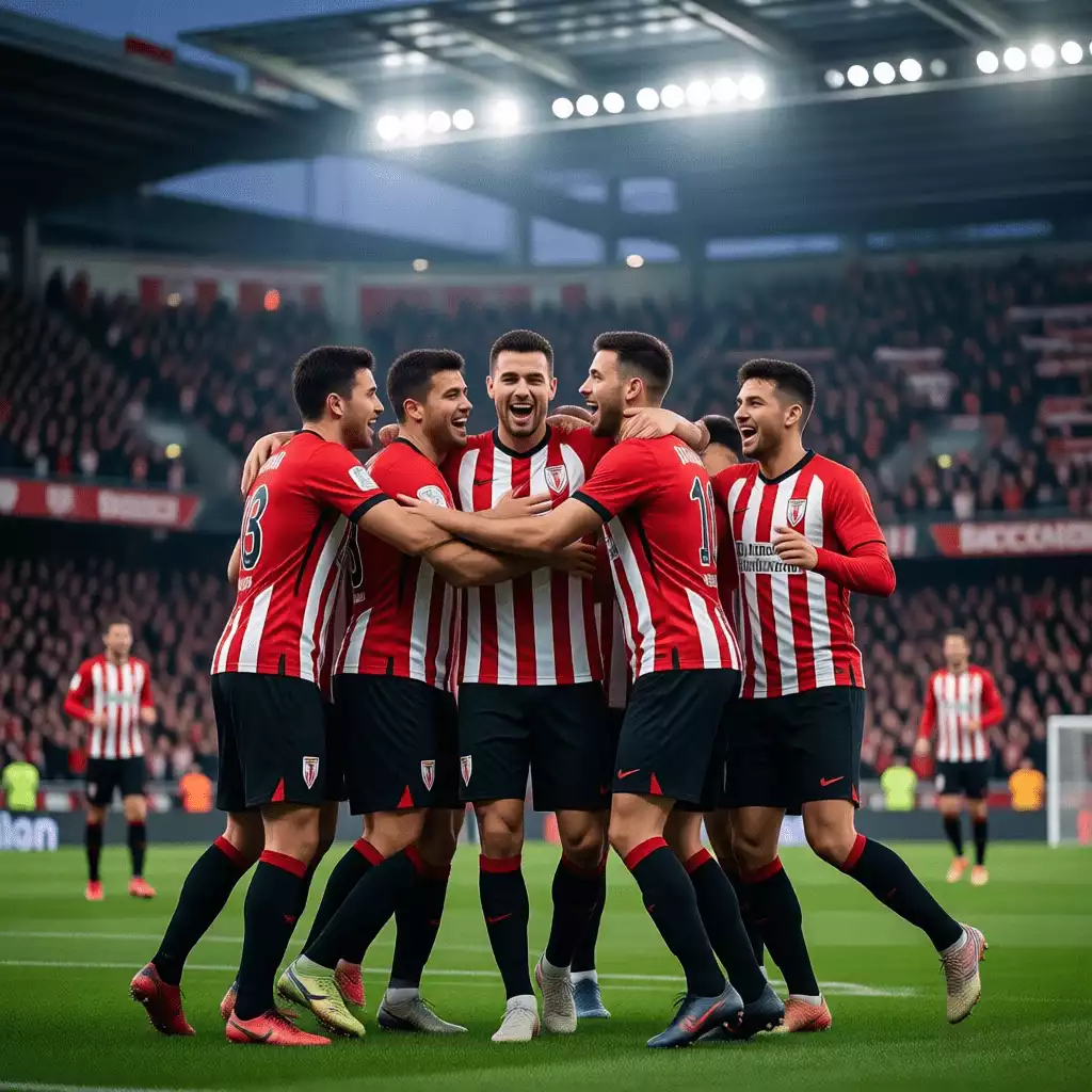 Jugadores del Athletic Club celebrando un gol en San Mam&eacute;s