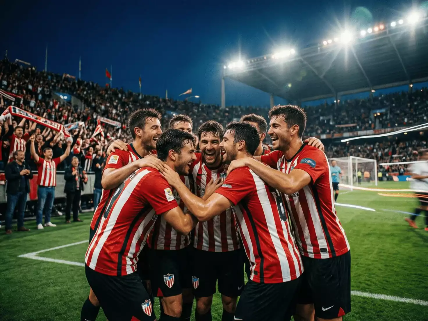 Jugadores del Athletic Club celebrando una victoria en competici&oacute;n europea