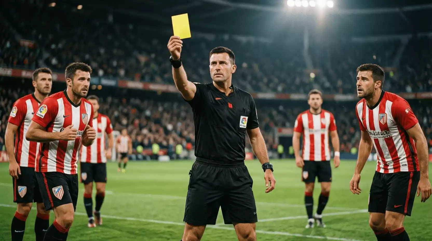 Árbitro mostrando tarjeta durante un partido del Athletic Club