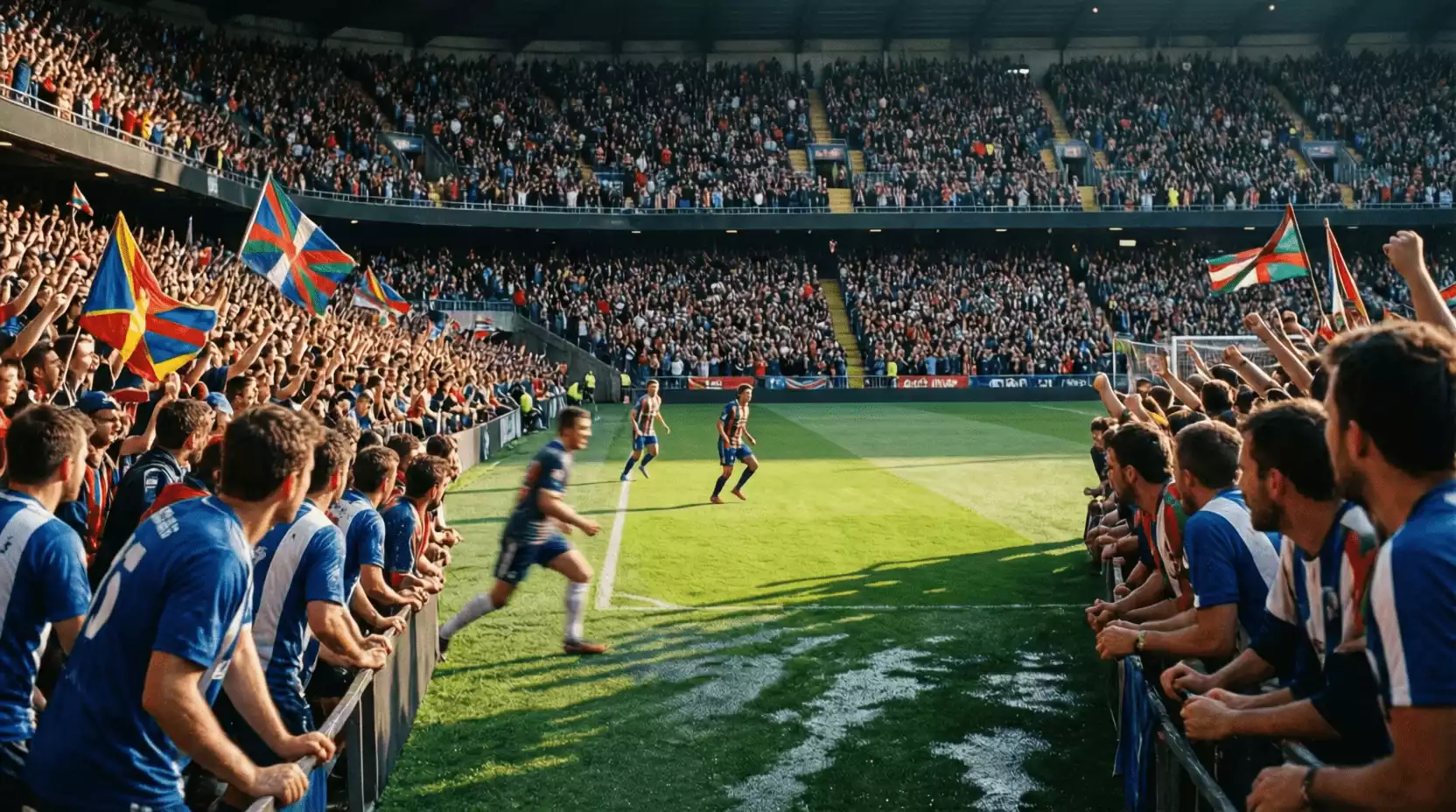 Ambiente de derbi regional vasco en un estadio de fútbol