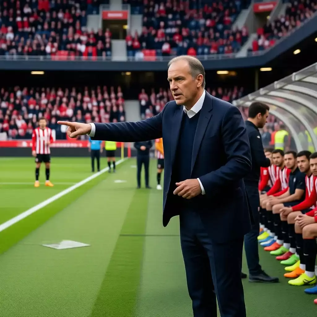 Ernesto Valverde dando instrucciones t&aacute;cticas desde la banda durante un partido