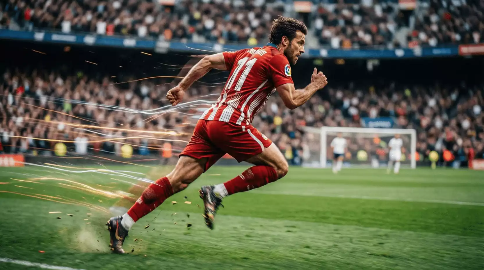 Delantero del Athletic Club corriendo a máxima velocidad durante un partido de LaLiga