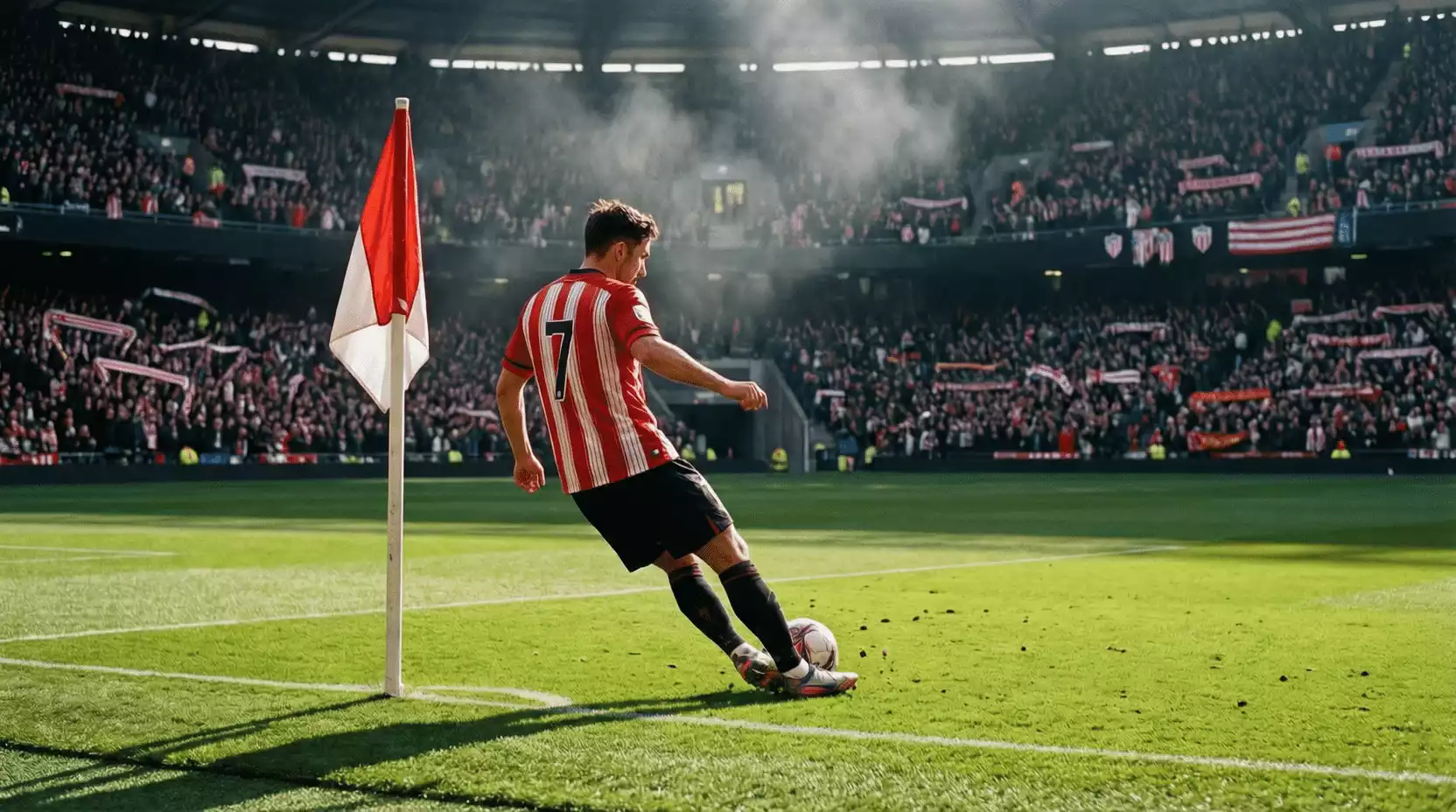 Saque de esquina durante un partido del Athletic Club en San Mamés