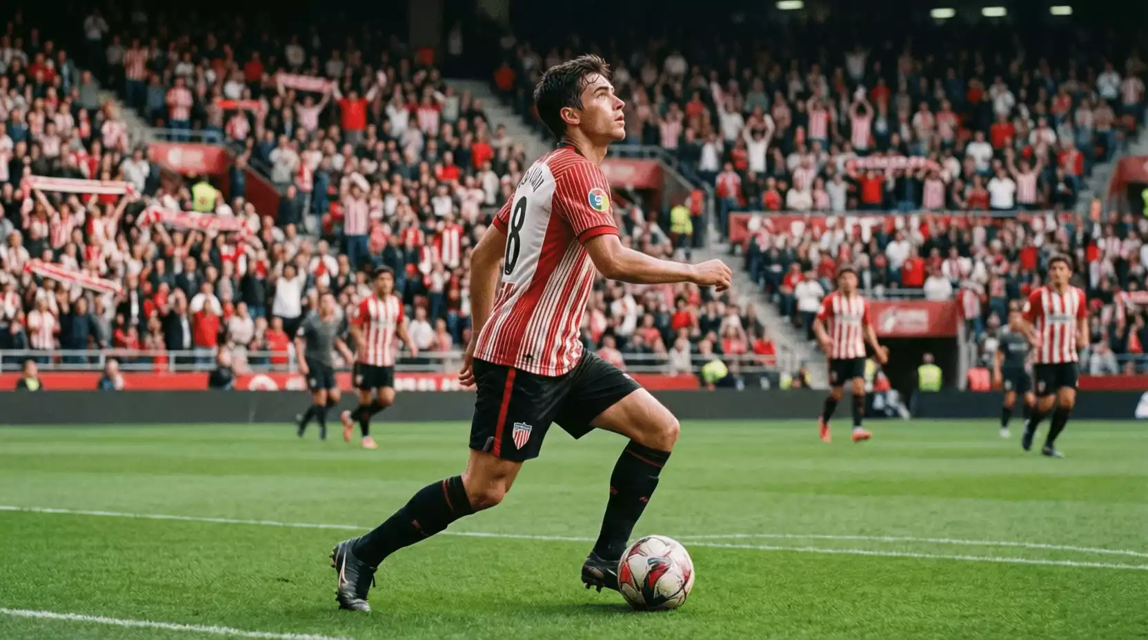 Mediapunta del Athletic Club controlando el balón durante un partido de LaLiga